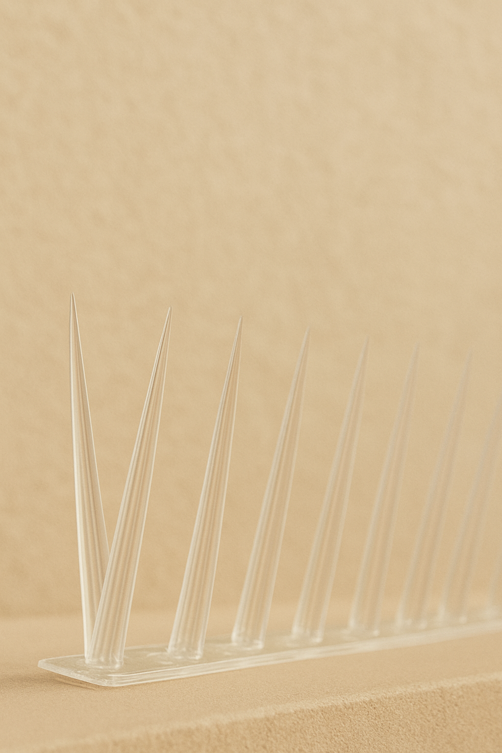  A high-rise apartment balcony enclosed by thin vertical safety wires overlooking a downtown city skyline at sunset, with golden light reflecting off glass-clad skyscrapers.